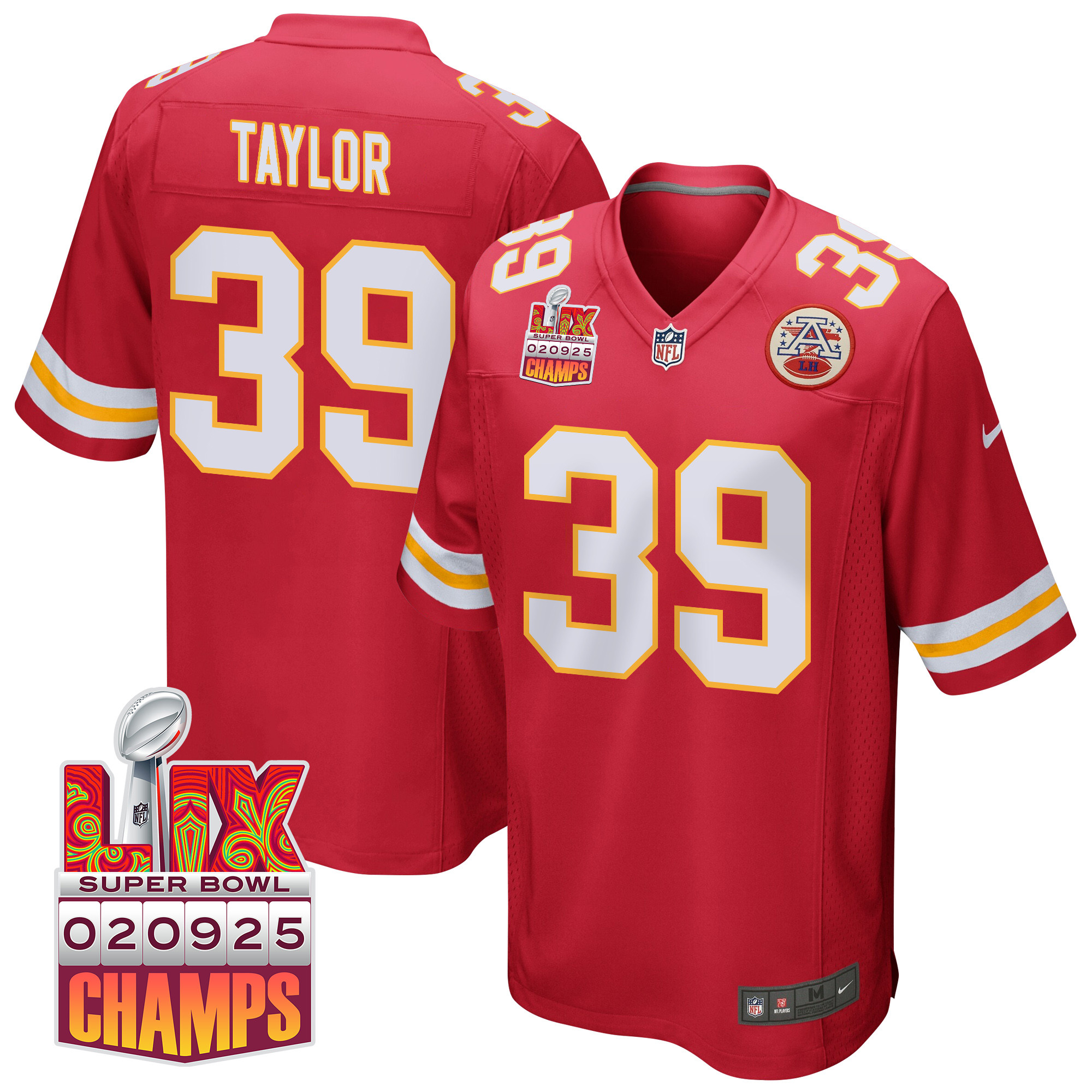Keith Taylor #39 Kansas City Chiefs Super Bowl LIX Champions Patch Game Jersey - Men's | Red