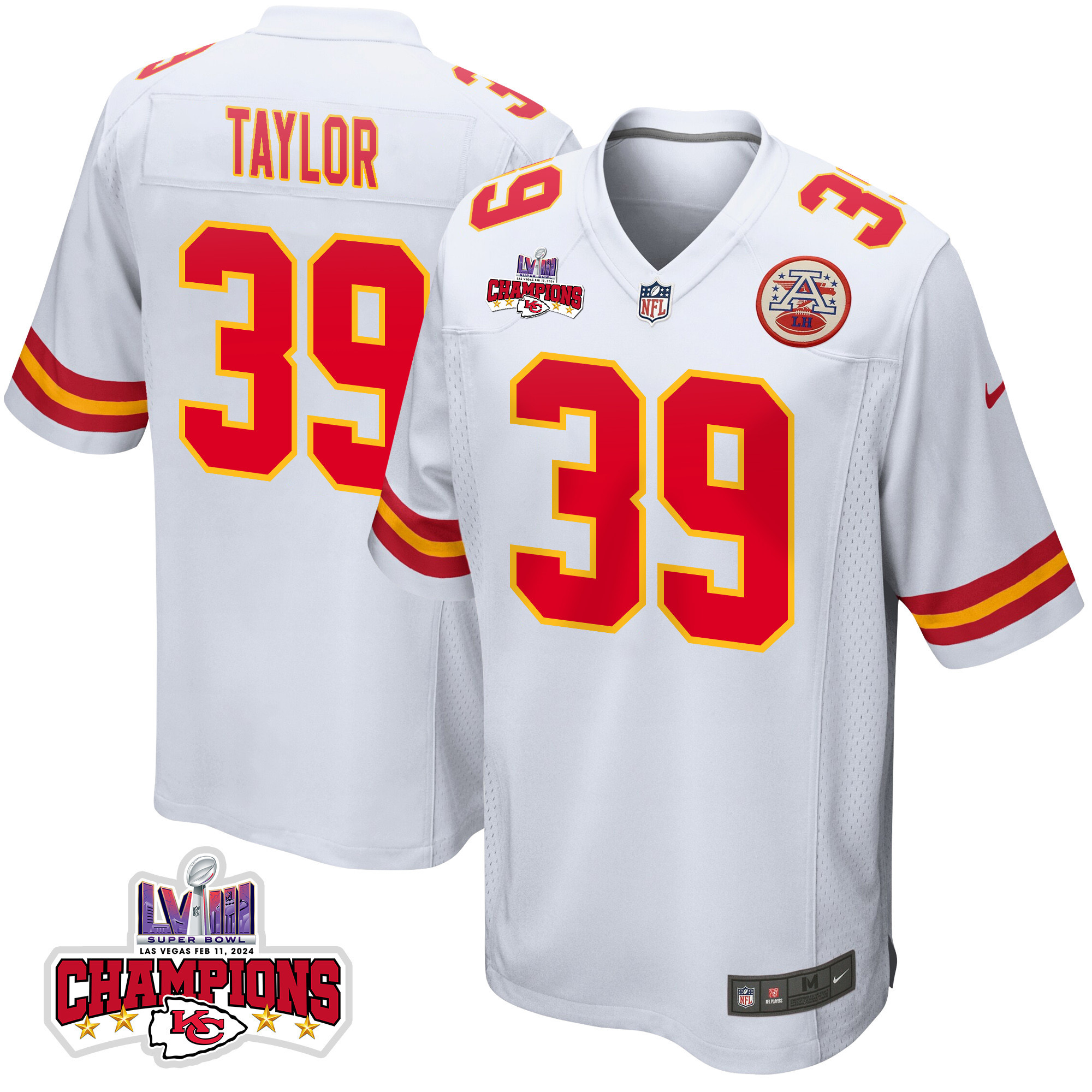 Keith Taylor #39 Kansas City Chiefs Super Bowl LVIII Champions 4 Stars Patch Game Jersey - Men's | White