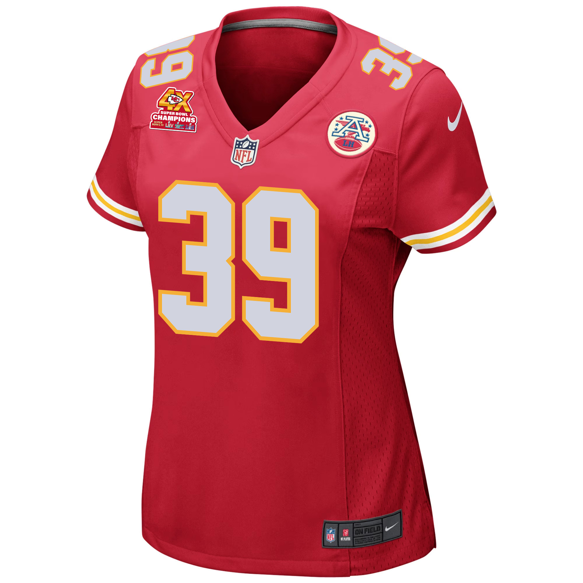 Alternative view of Keith Taylor #39 Kansas City Chiefs Super Bowl LVIII Champions 4X Game Jersey - Women's | Red