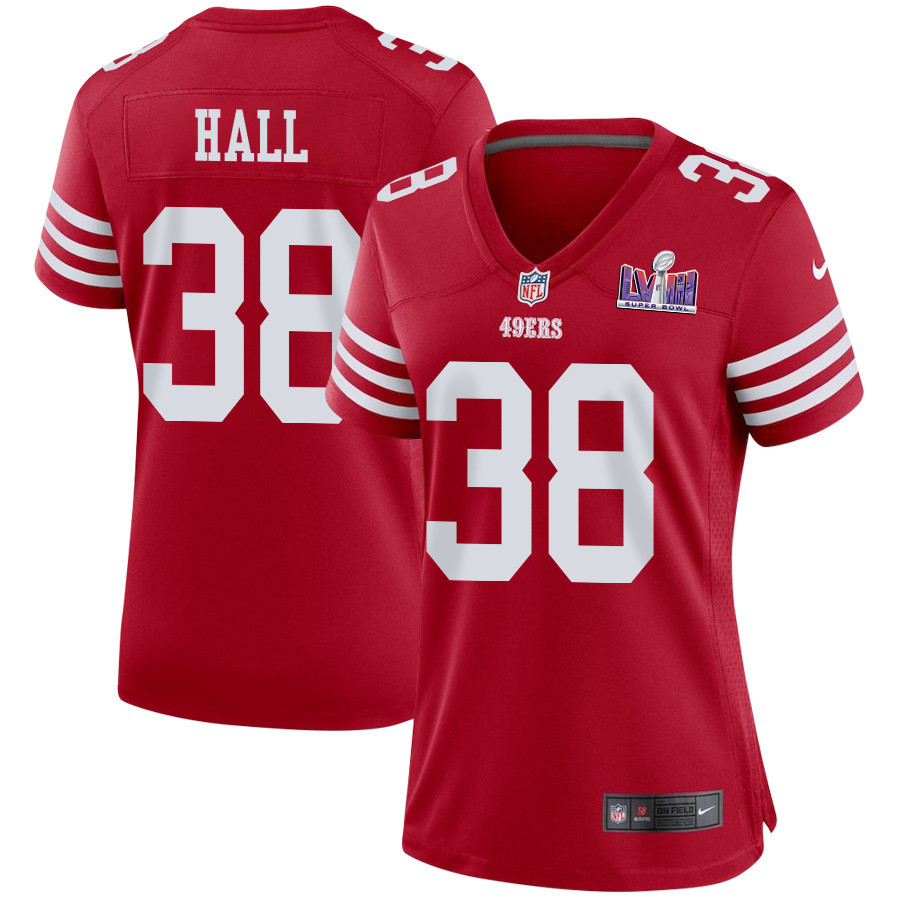 Kemon Hall #38 San Francisco 49ers Super Bowl LVIII Patch Game Jersey - Women's | Scarlet