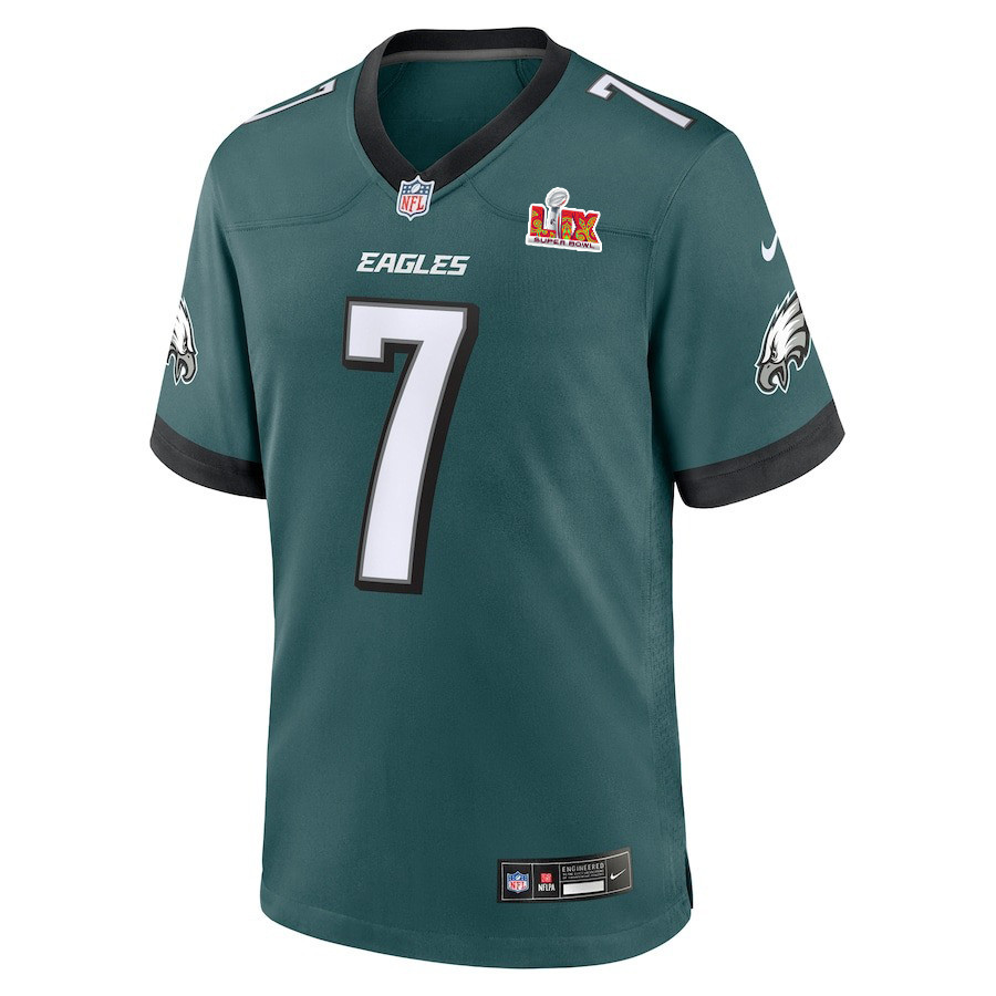 Alternative view of Kenny Pickett #7 Philadelphia Eagles Super Bowl LIX Game Jersey - Men's | Midnight Green