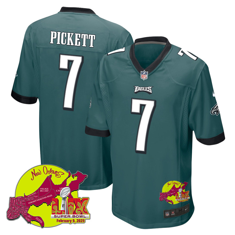 Kenny Pickett #7 Philadelphia Eagles Super Bowl LIX Game Jersey - Men's | Midnight Green