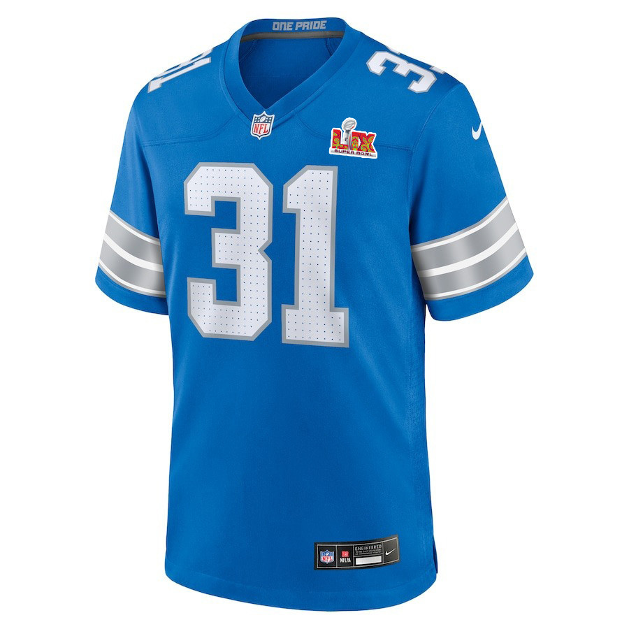 Alternative view of Kerby Joseph #31 Detroit Lions Super Bowl LIX Game Jersey - Youth | Blue