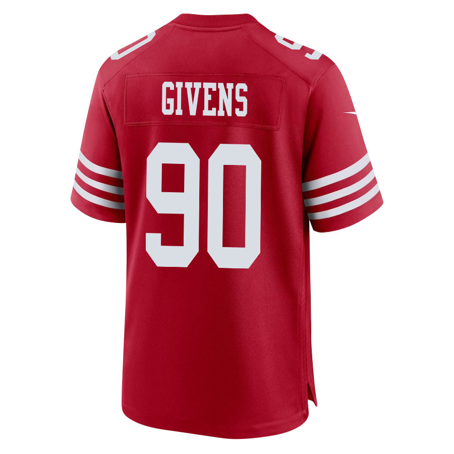 Kevin Givens #90 San Francisco 49ers Game Jersey - Men's | Scarlet - Image 3