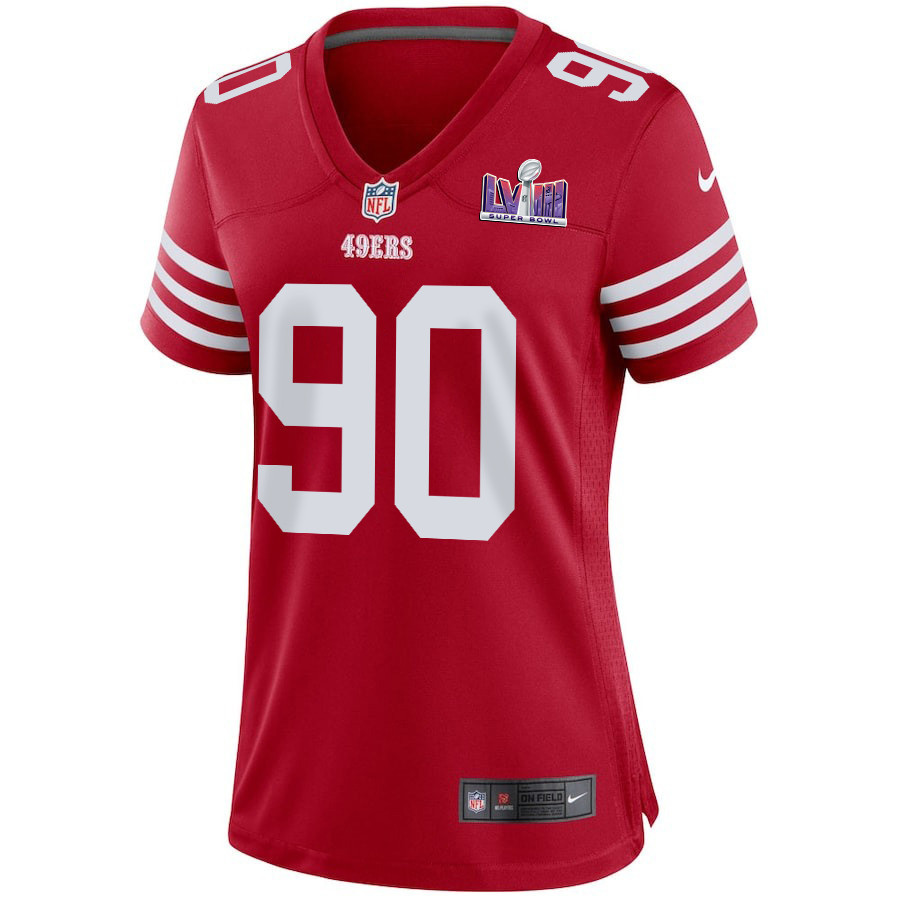 Alternative view of Kevin Givens #90 San Francisco 49ers Super Bowl LVIII Patch Game Jersey - Women's | Scarlet