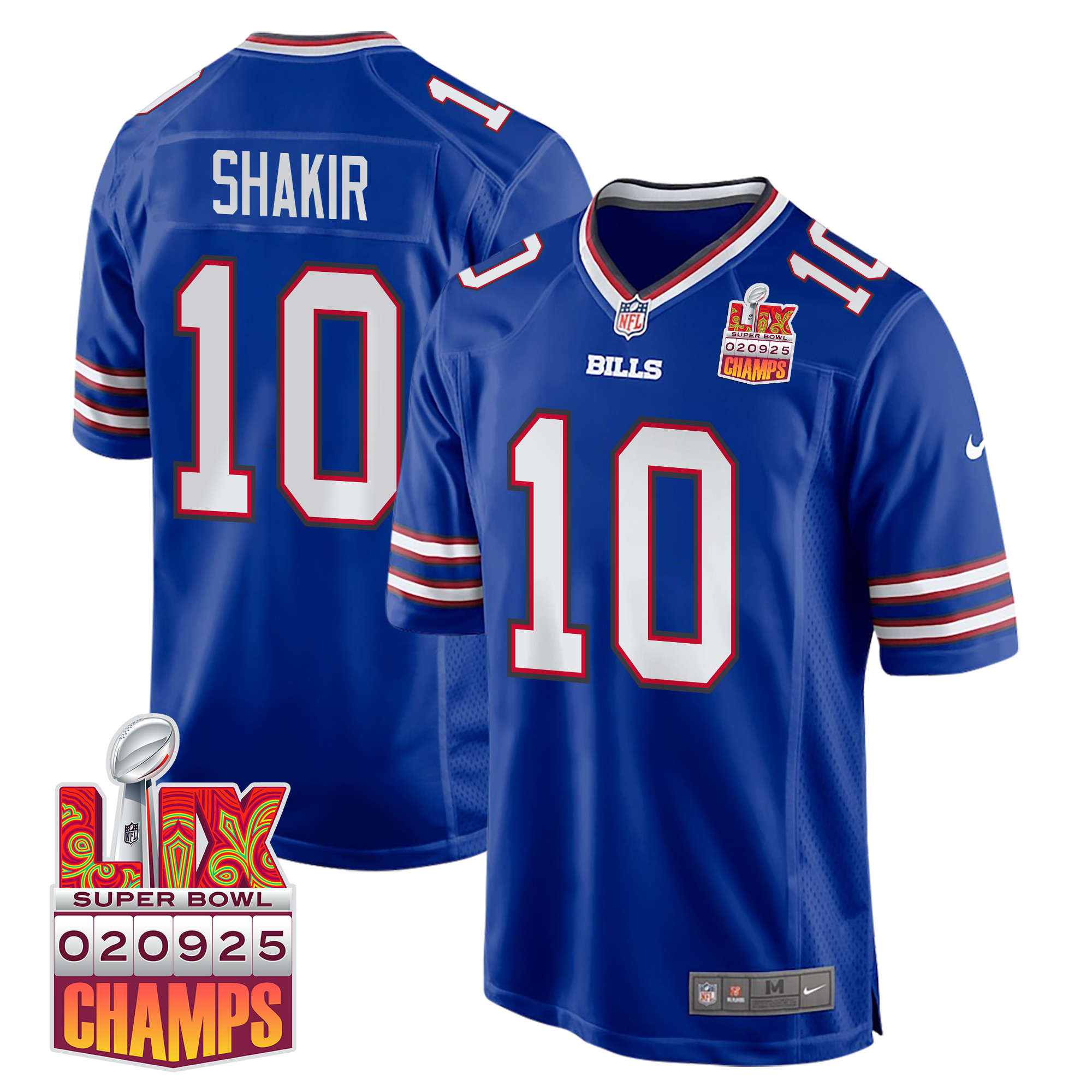 Khalil Shakir #10 Buffalo Bills Super Bowl LIX Champions Patch Game Jersey - Men's | Royal