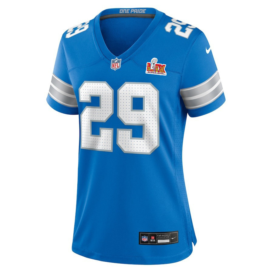 Alternative view of Kindle Vildor #29 Detroit Lions Super Bowl LIX Game Jersey - Women's | Blue