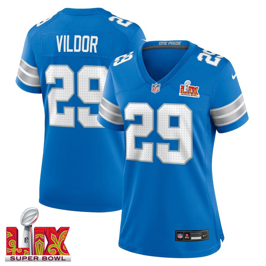 Kindle Vildor #29 Detroit Lions Super Bowl LIX Game Jersey - Women's | Blue