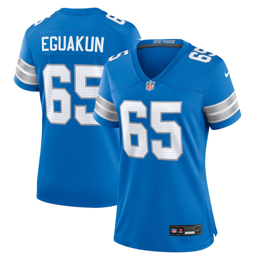 Kingsley Eguakun #65 Detroit Lions Game Jersey - Women's | Blue