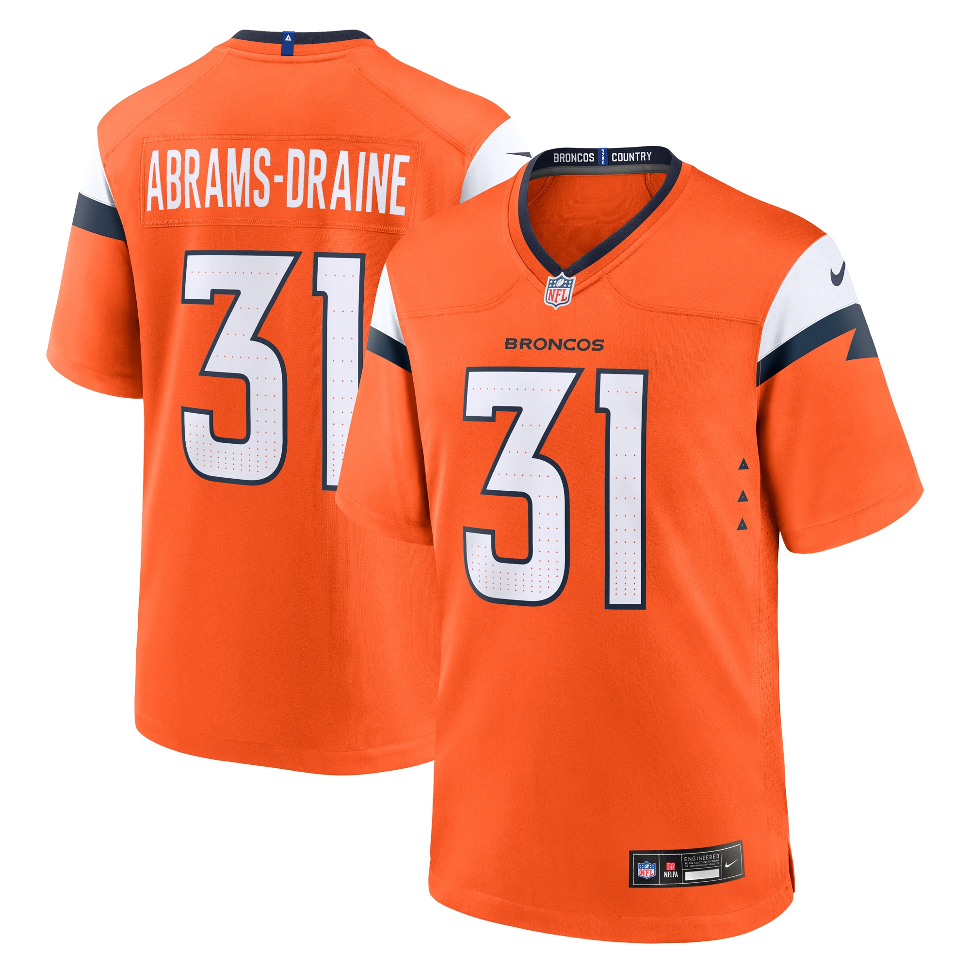 Kris Abrams-Draine Denver Broncos Game Jersey - Men's | Draine Orange Team Game Jersey