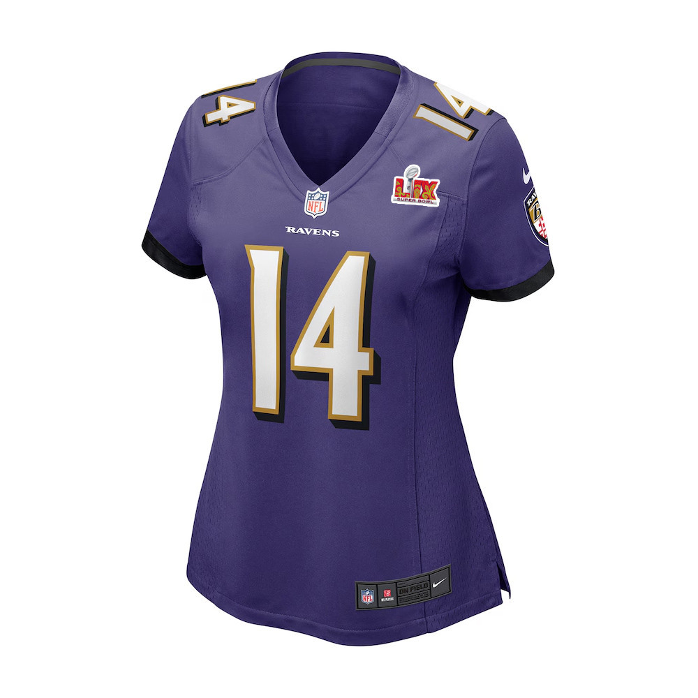 Alternative view of Kyle Hamilton #14 Baltimore Ravens Super Bowl LIX Game Jersey - Women's | Purple