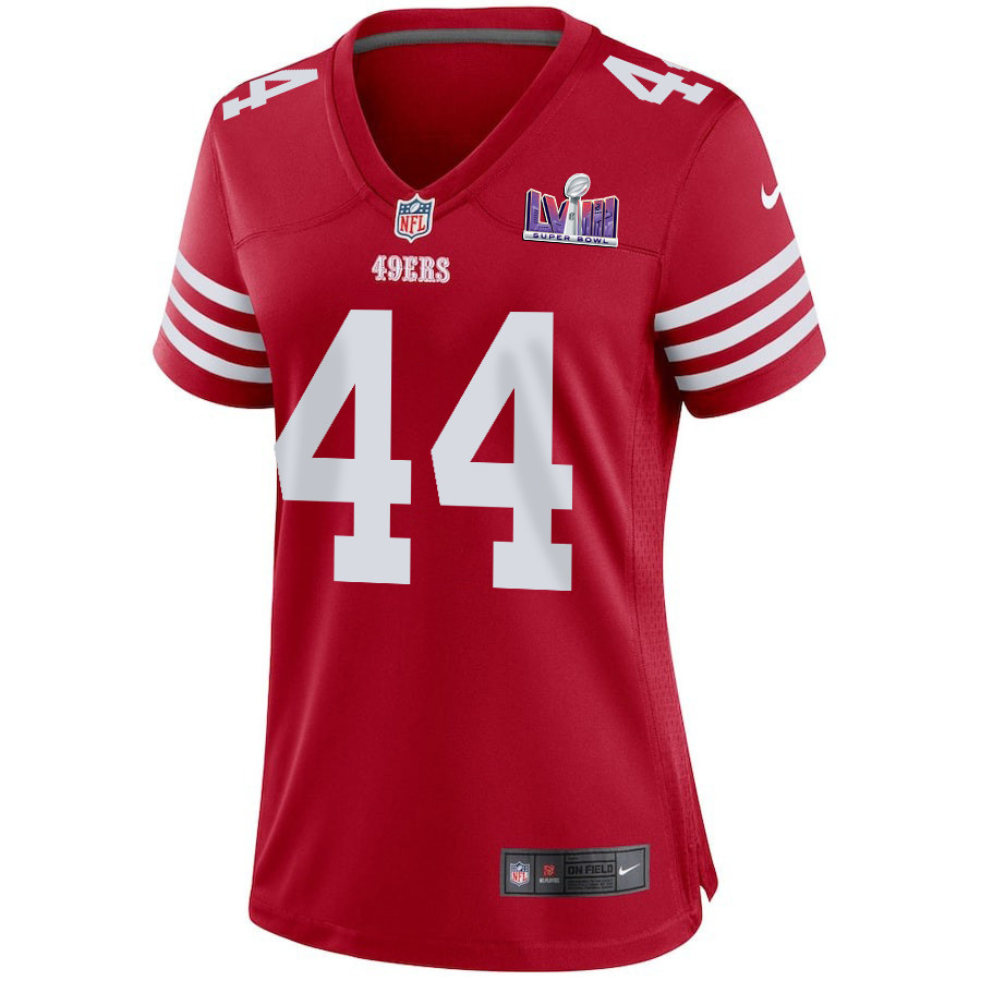 Alternative view of Kyle Juszczyk #44 San Francisco 49ers Super Bowl LVIII Patch Game Jersey - Women's | Scarlet
