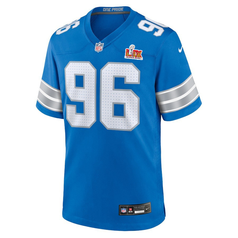 Alternative view of Kyle Peko #96 Detroit Lions Super Bowl LIX Game Jersey - Men's | Blue