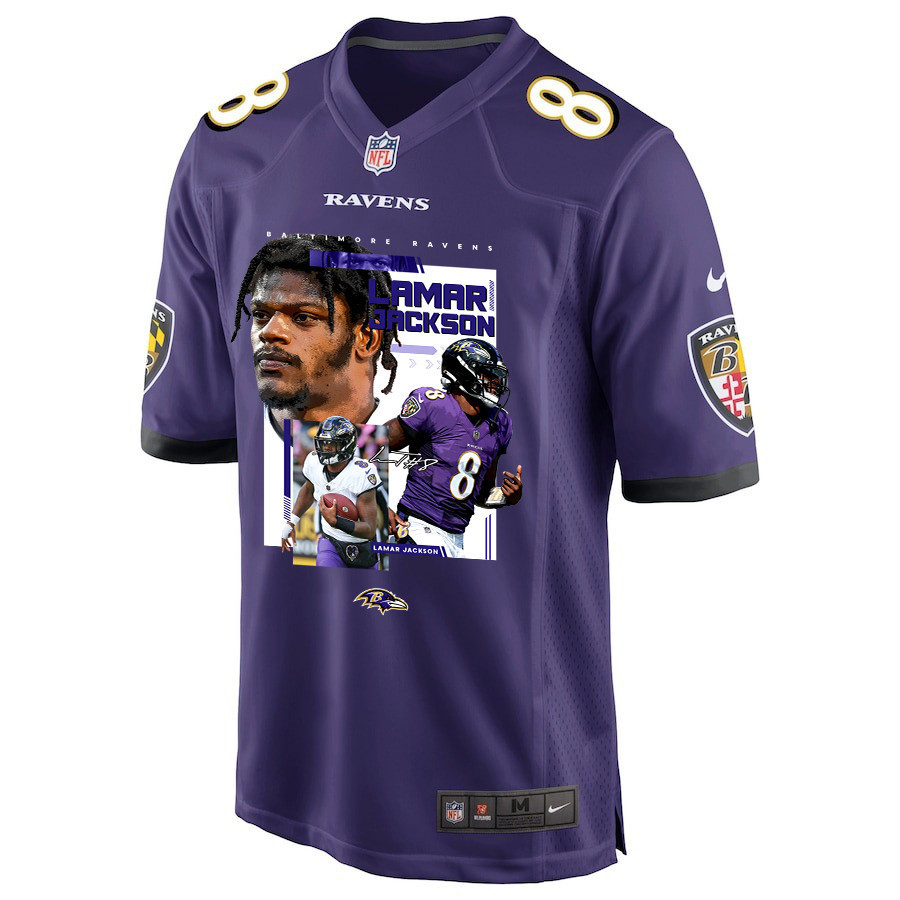 Alternative view of Lamar Jackson #8 Baltimore Ravens Game Jersey - Men's | Purple