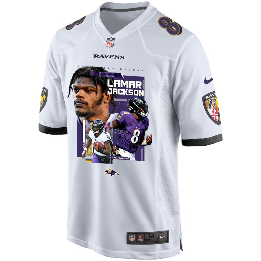 Alternative view of Lamar Jackson #8 Baltimore Ravens Game Jersey - Men's | White