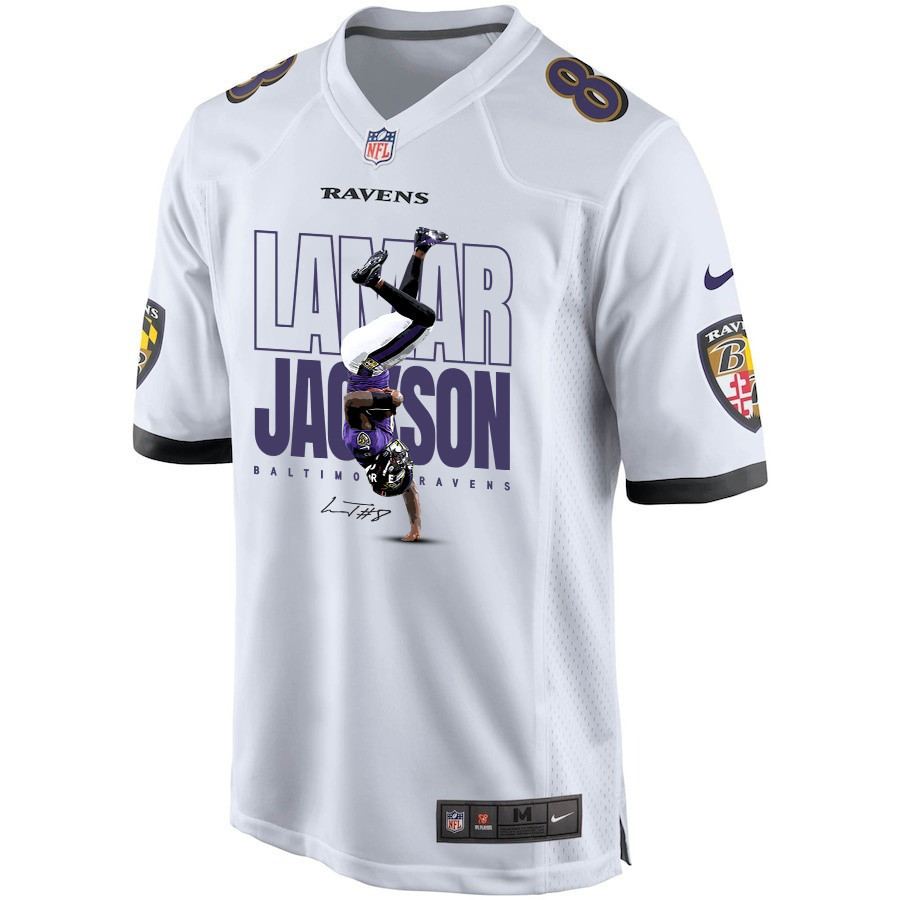 Alternative view of Lamar Jackson #8 Baltimore Ravens Game Jersey - Men's | White
