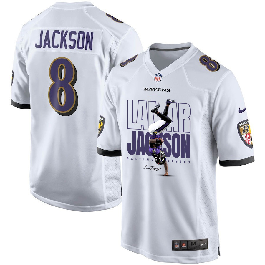 Lamar Jackson #8 Baltimore Ravens Game Jersey - Men's | White