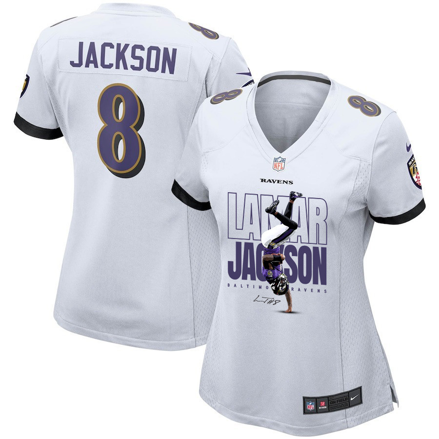 Lamar Jackson #8 Baltimore Ravens Game Jersey - Women's | White