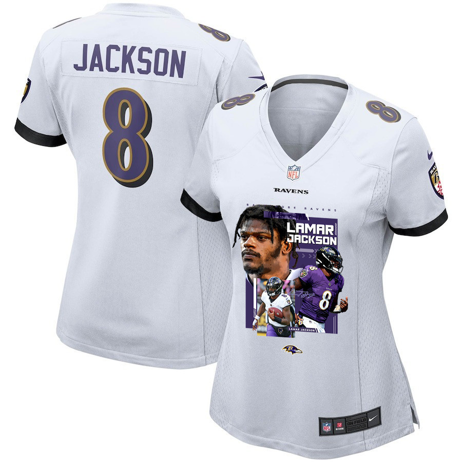 Lamar Jackson #8 Baltimore Ravens Game Jersey - Women's | White