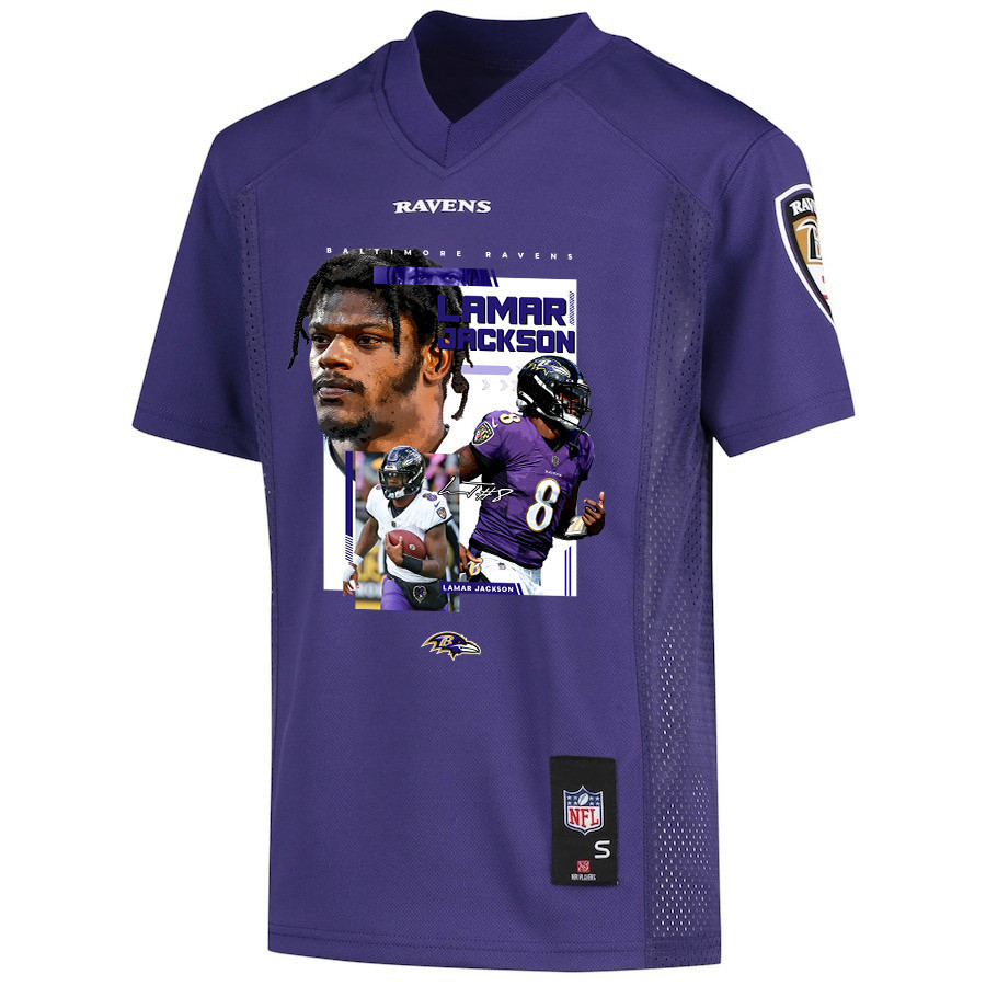 Alternative view of Lamar Jackson #8 Baltimore Ravens Game Jersey - Youth | Purple