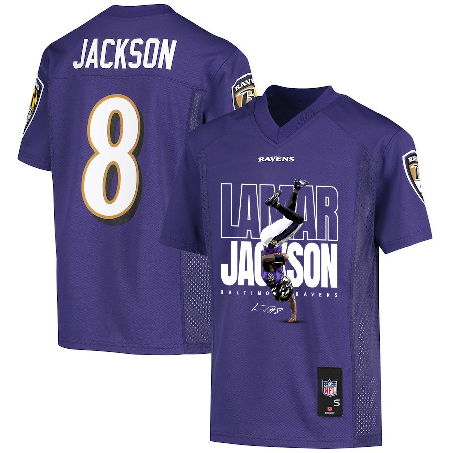 Lamar Jackson #8 Baltimore Ravens Game Jersey - Youth | Purple