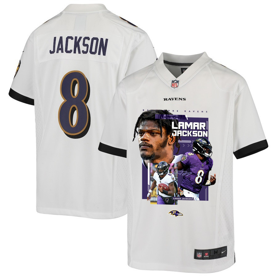 Lamar Jackson #8 Baltimore Ravens Game Jersey - Youth | White