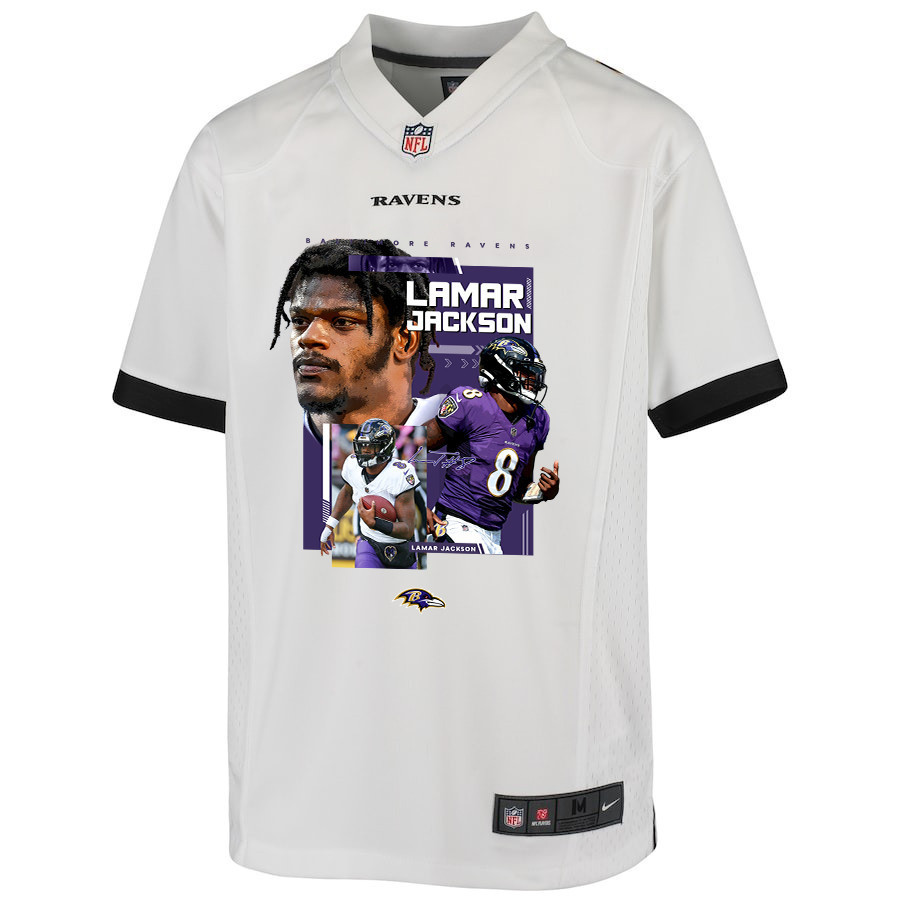 Alternative view of Lamar Jackson #8 Baltimore Ravens Game Jersey - Youth | White