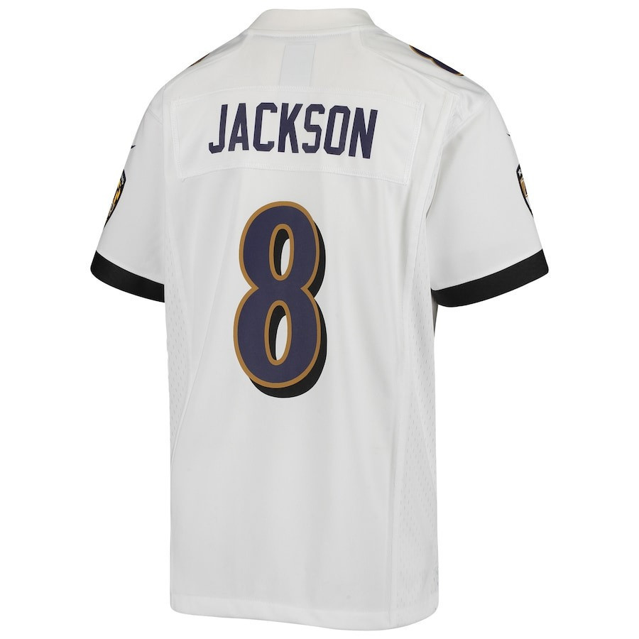 Lamar Jackson #8 Baltimore Ravens Game Jersey - Youth | White - Image 3