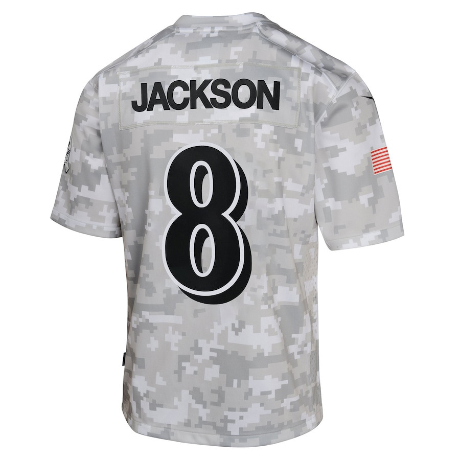 Lamar Jackson #8 Baltimore Ravens Salute To Service Game Jersey - Youth | Arctic Camo - Image 3