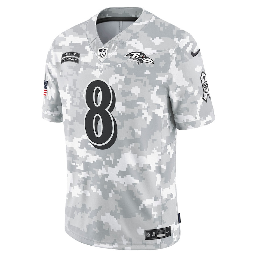 Alternative view of Lamar Jackson #8 Baltimore Ravens Salute To Service Limited Jersey - Men's | Arctic Camo