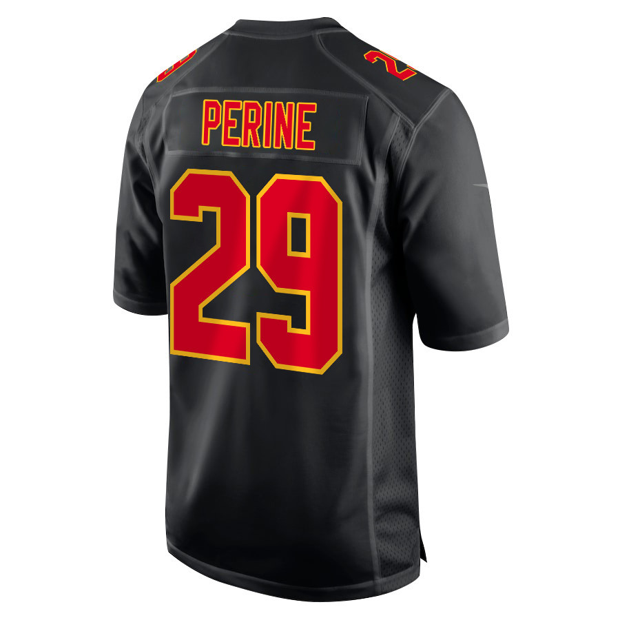La_Mical Perine #29 Kansas City Chiefs Super Bowl LVIII Champions 4X Game Jersey - Men's | Carbon Black - Image 3