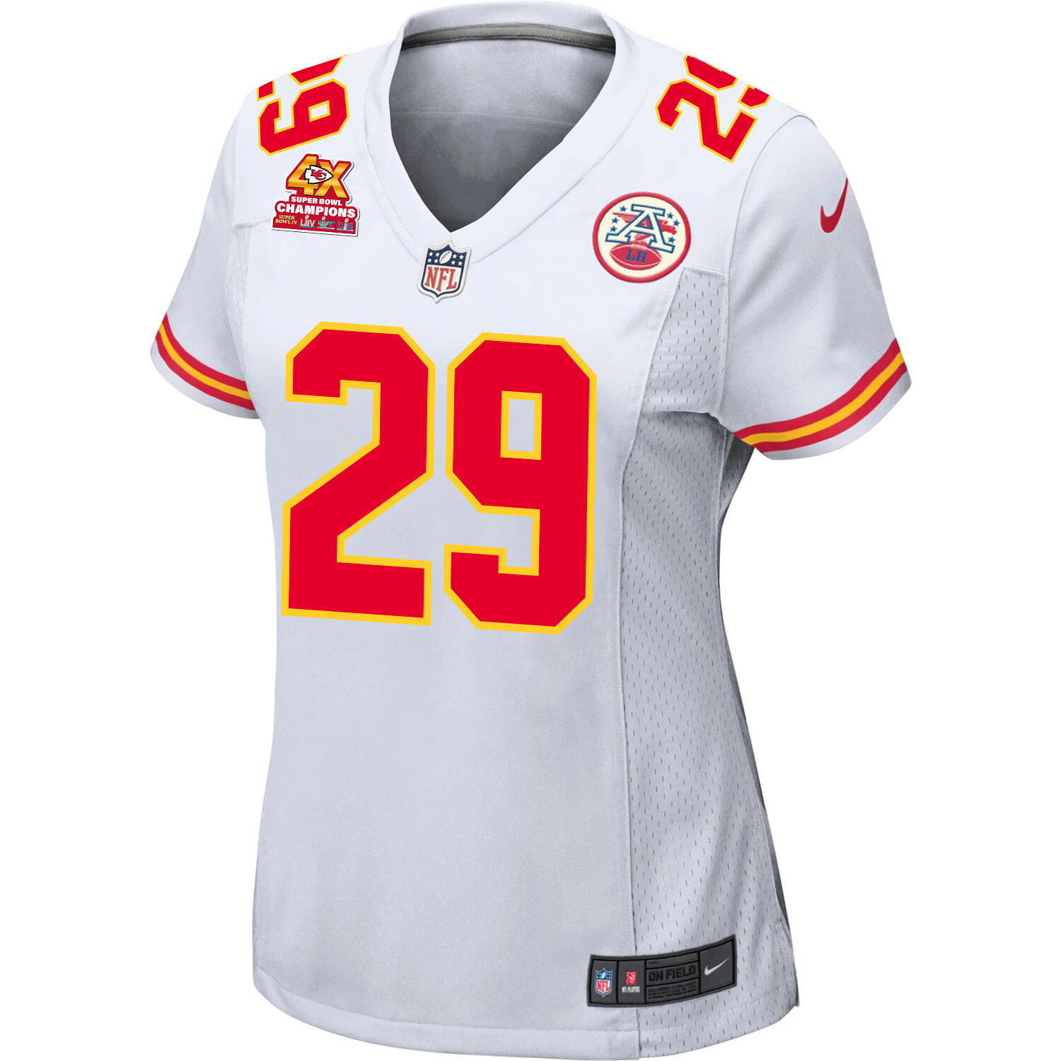 Alternative view of La'Mical Perine #29 Kansas City Chiefs Super Bowl LVIII Champions 4X Game Jersey - Women's | White