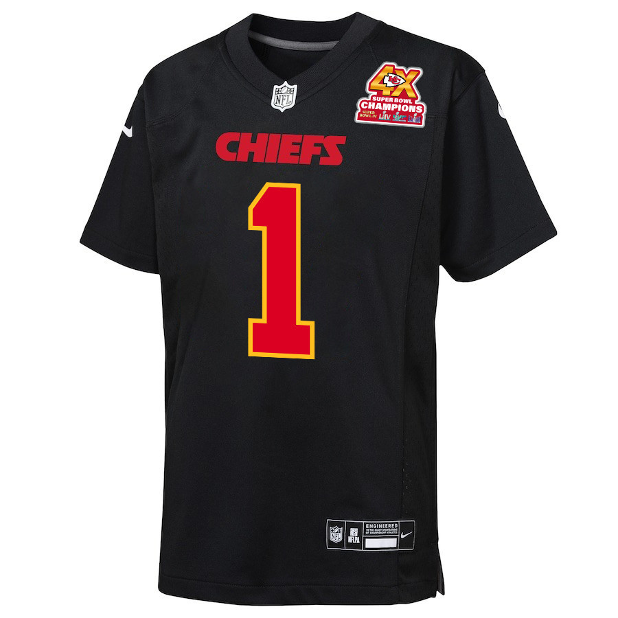 La_Mical Perine #29 Kansas City Chiefs Super Bowl LVIII Champions 4X Game Jersey - Youth | Carbon Black - Image 2