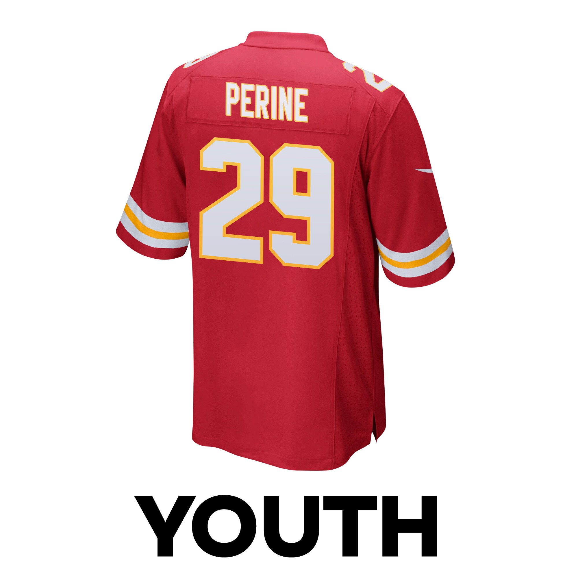 La'Mical Perine #29 Kansas City Chiefs Super Bowl LVIII Champions 4X Game Jersey - Youth | Red - Image 3