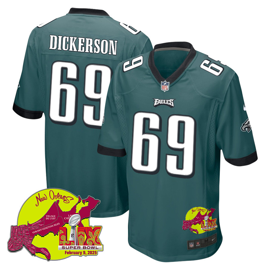 Landon Dickerson #69 Philadelphia Eagles Super Bowl LIX Game Jersey - Men's | Midnight Green