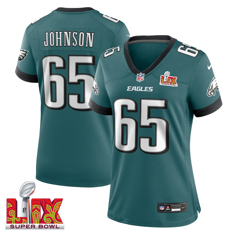 Lane Johnson #65 Philadelphia Eagles Super Bowl LIX Game Jersey - Women's | Midnight Green