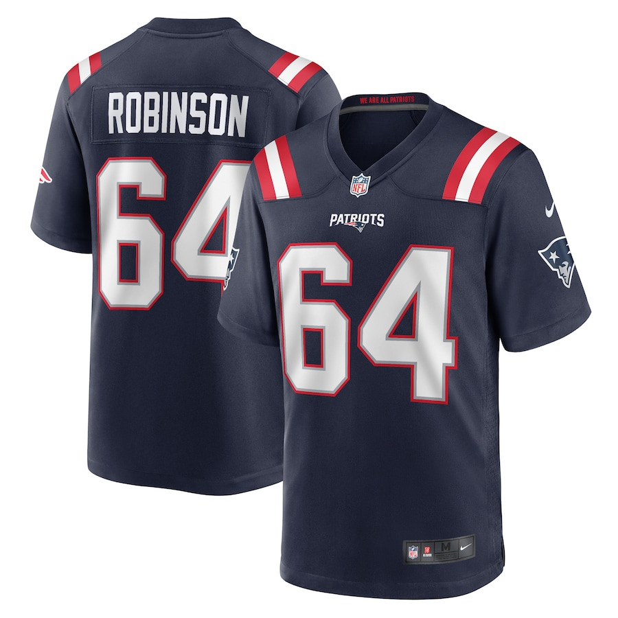 Layden Robinson #64 New England Patriots Game Jersey - Men's | Navy