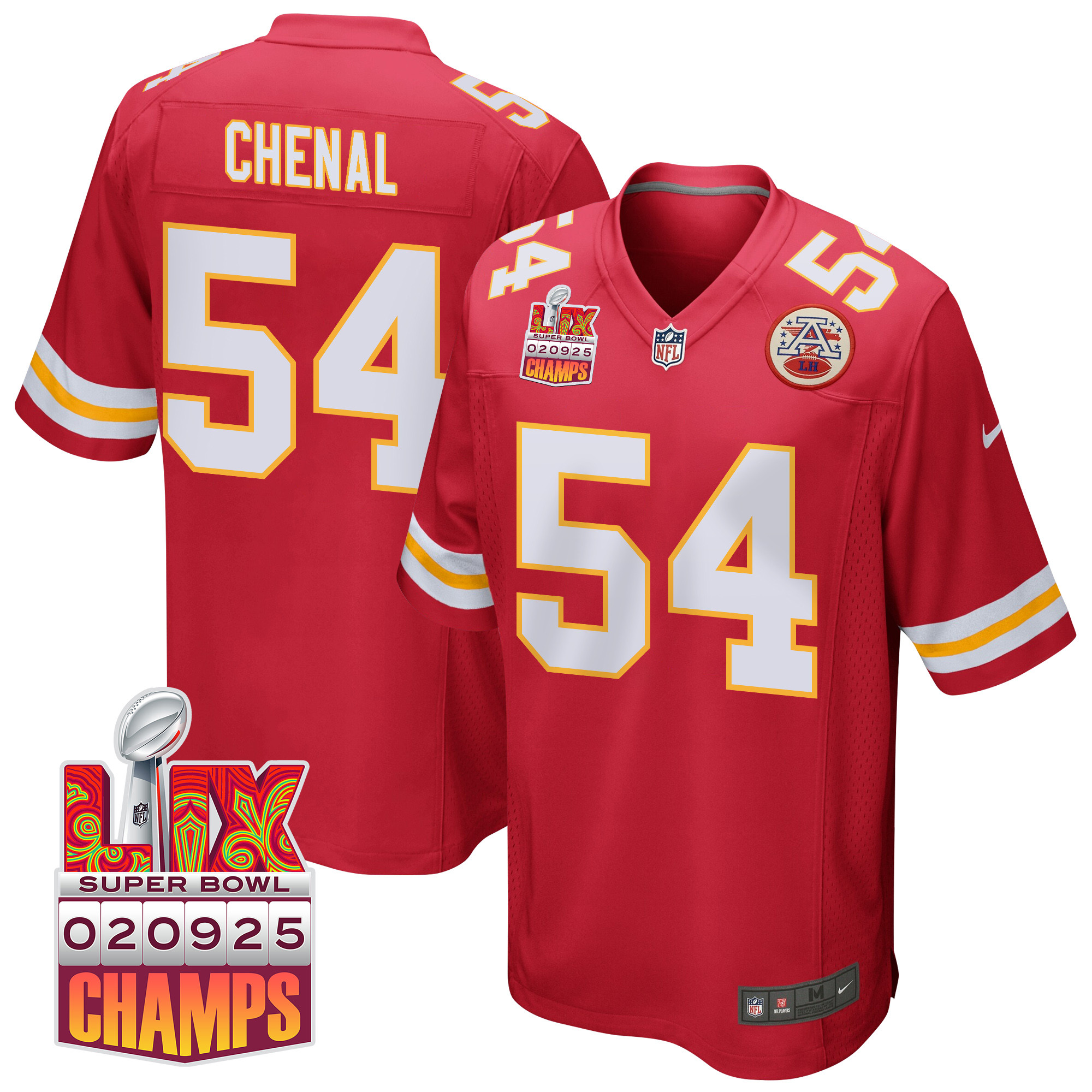 Leo Chenal #54 Kansas City Chiefs Super Bowl LIX Champions Patch Game Jersey - Men's | Red