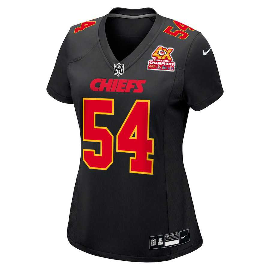 Alternative view of Leo Chenal #54 Kansas City Chiefs Super Bowl LVIII Champions 4X Game Jersey - Women's | Carbon Black