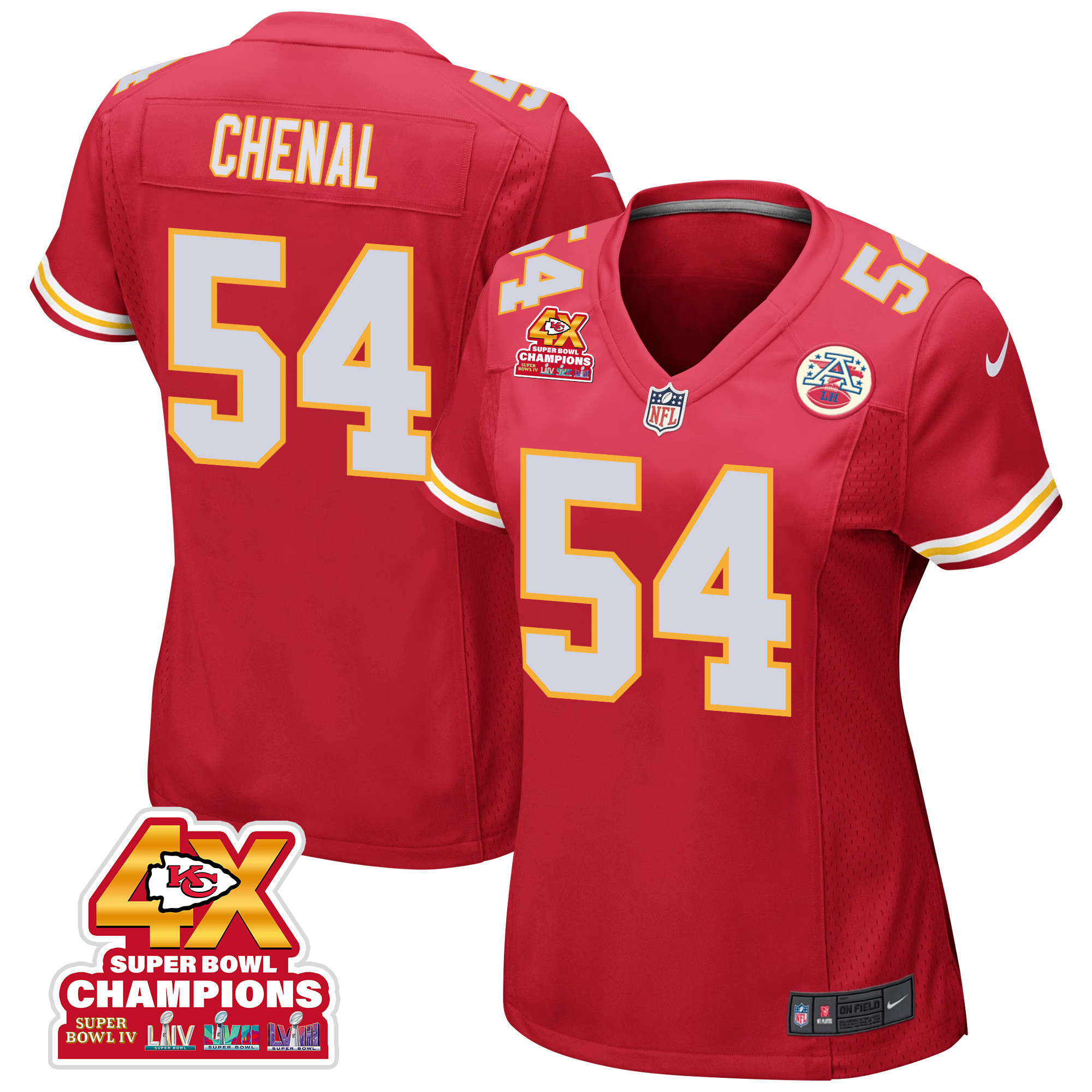 Leo Chenal #54 Kansas City Chiefs Super Bowl LVIII Champions 4X Game Jersey - Women's | Red
