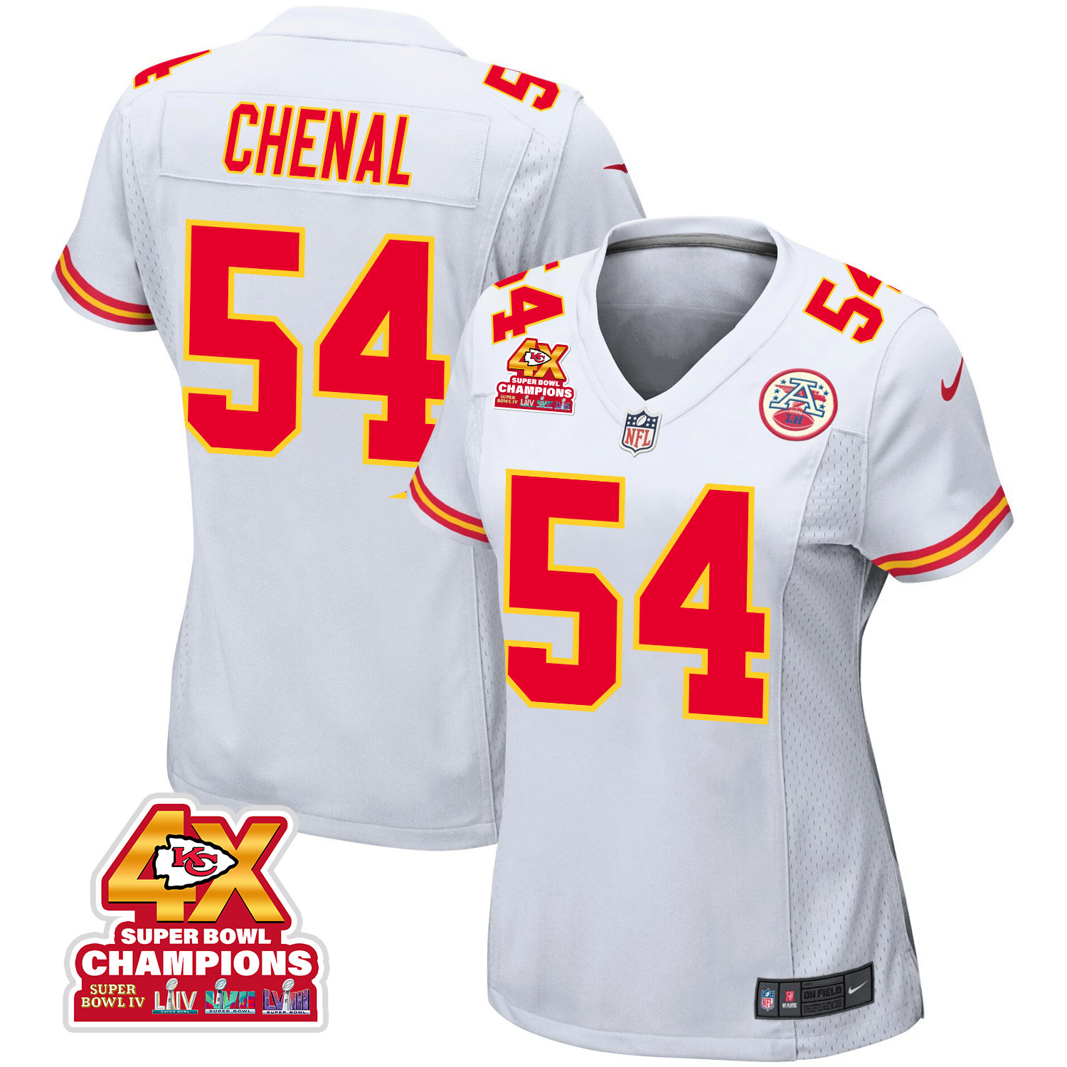 Leo Chenal #54 Kansas City Chiefs Super Bowl LVIII Champions 4X Game Jersey - Women's | White