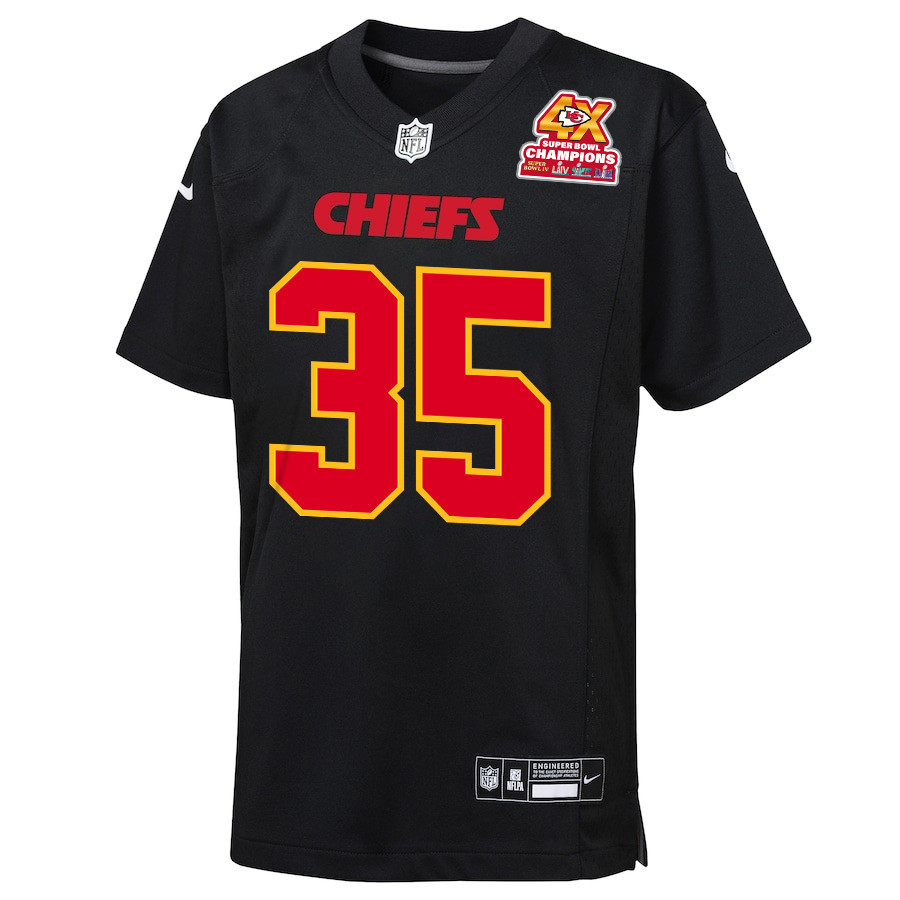 Alternative view of Leo Chenal #54 Kansas City Chiefs Super Bowl LVIII Champions 4X Game Jersey - Youth | Carbon Black