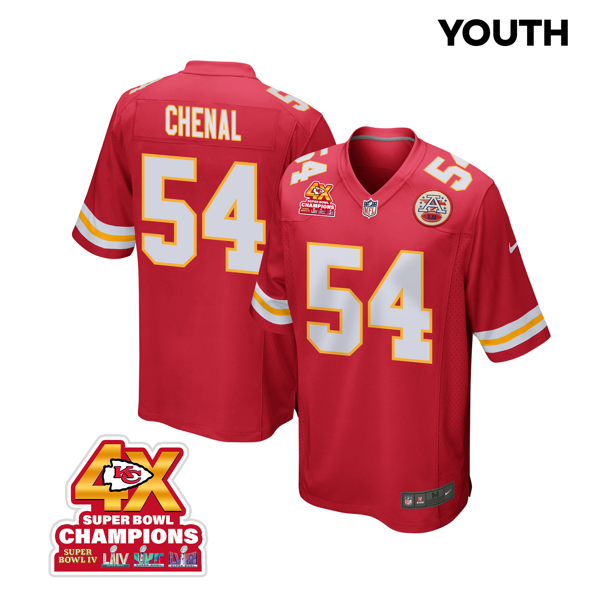Leo Chenal #54 Kansas City Chiefs Super Bowl LVIII Champions 4X Game Jersey - Youth | Red