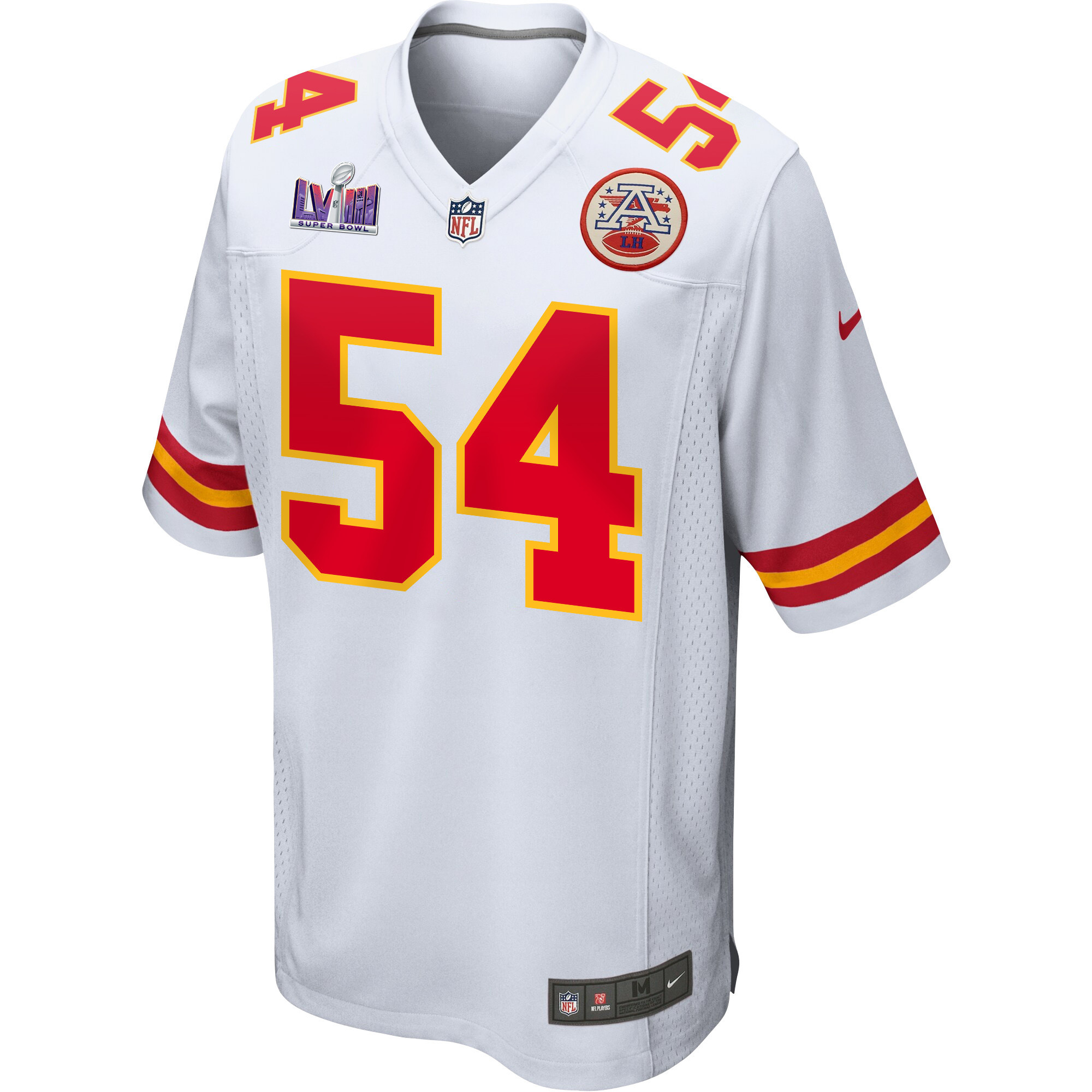 Alternative view of Leo Chenal #54 Kansas City Chiefs Super Bowl LVIII Patch Game Jersey - Men's | White
