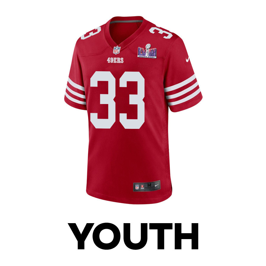Alternative view of Logan Ryan #33 San Francisco 49ers Super Bowl LVIII Patch Game Jersey - Youth | Scarlet