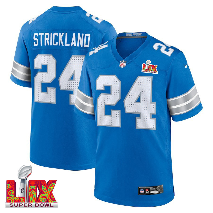 Loren Strickland #24 Detroit Lions Super Bowl LIX Game Jersey - Men's | Blue