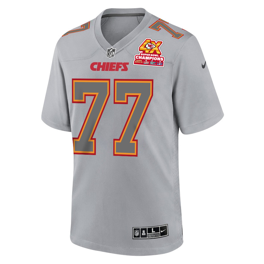 Alternative view of Lucas Niang #77 Kansas City Chiefs Super Bowl LVIII Champions 4X Game Jersey - Men's | Gray