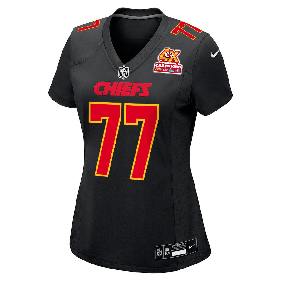 Lucas Niang #77 Kansas City Chiefs Super Bowl LVIII Champions 4X Game Jersey - Women's | Carbon Black - Image 2