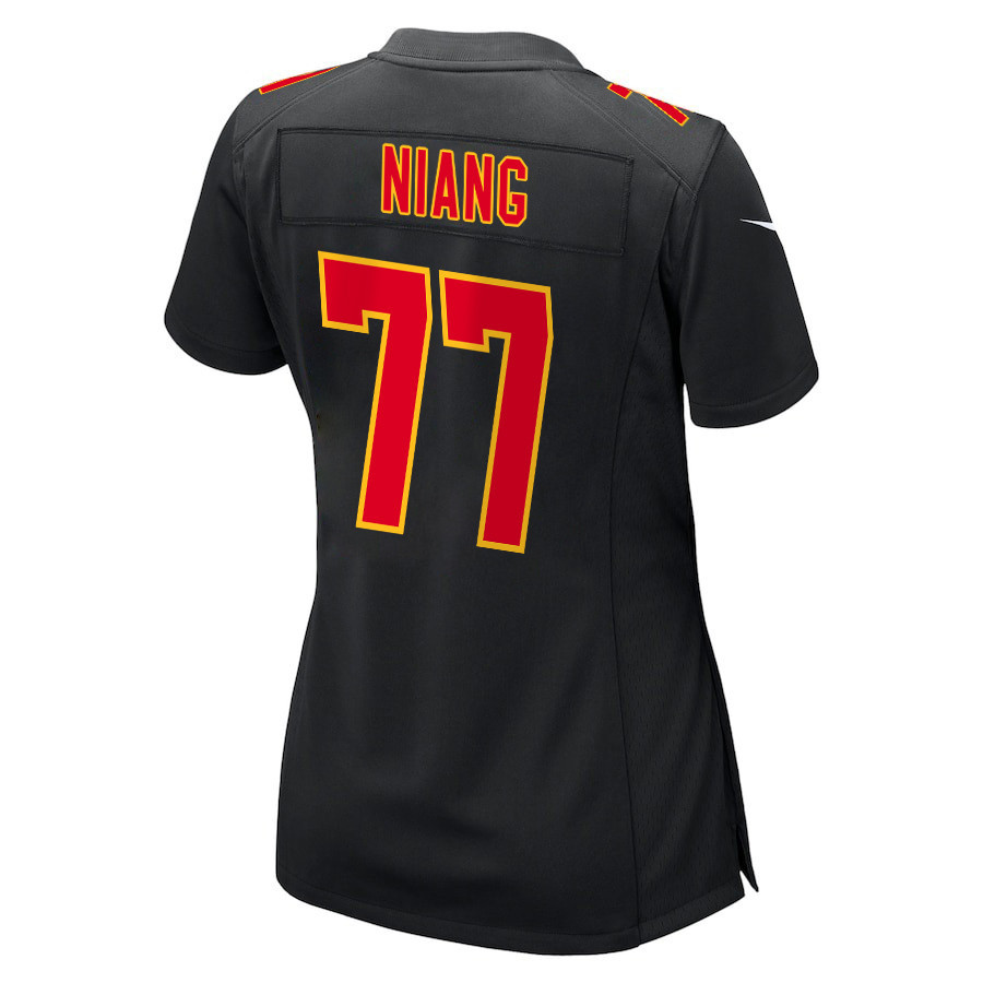 Lucas Niang #77 Kansas City Chiefs Super Bowl LVIII Champions 4X Game Jersey - Women's | Carbon Black - Image 3