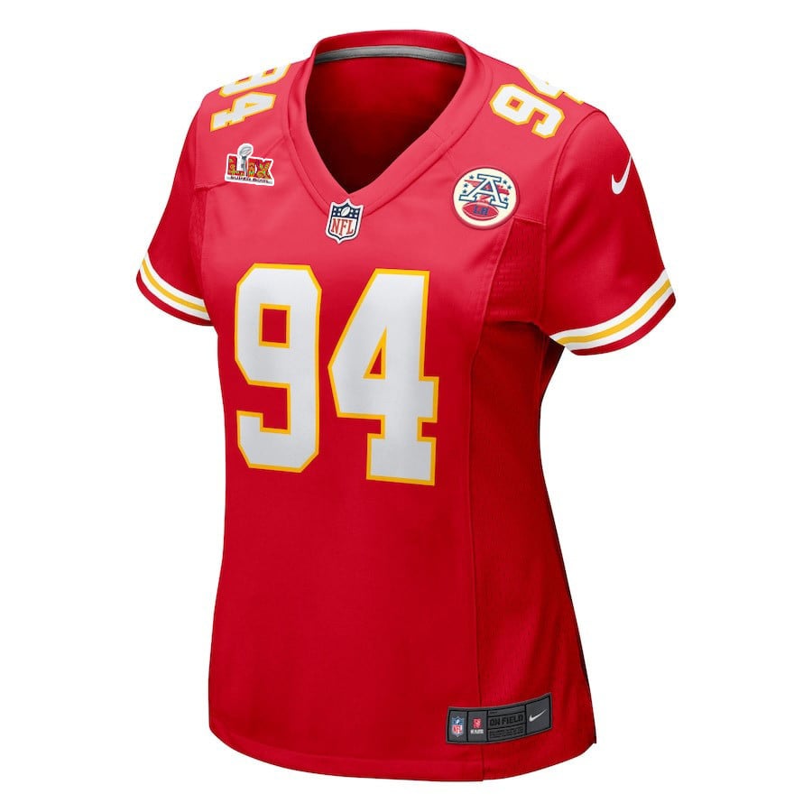 Alternative view of Malik Herring #94 Kansas City Chiefs Super Bowl LIX Game Jersey - Women's | Red